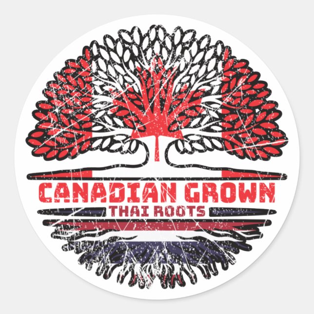 Sticker Rond Thaïlande Canada drapeau canadien des racines d'ar (Devant)