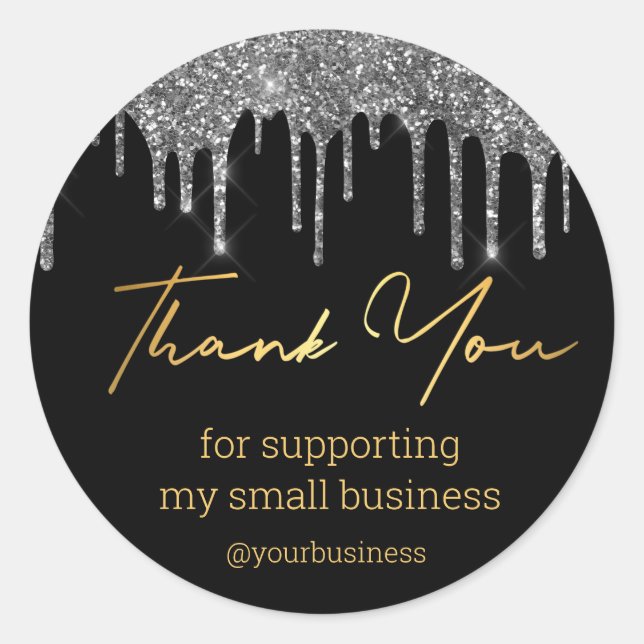 Sticker Rond thank you black gold and silver small business (Devant)