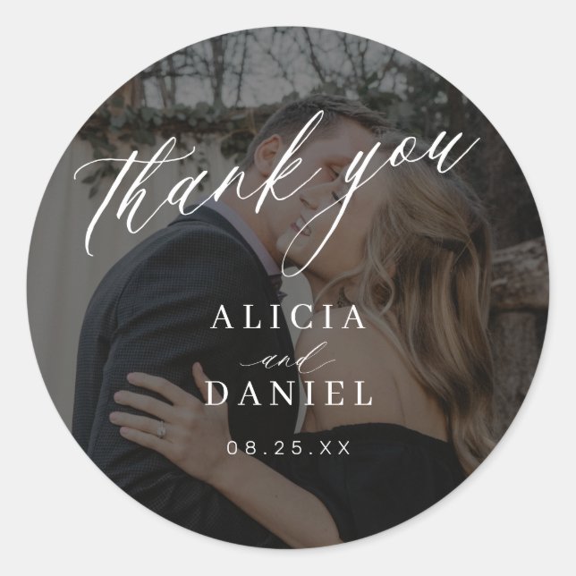 Sticker Rond Thank you calligraphy photo wedding (Devant)