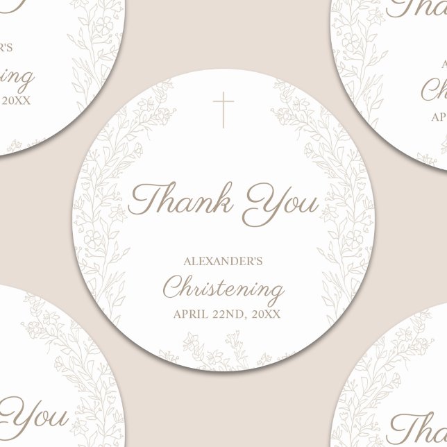 Sticker Rond Thank You Cross Flowers Christening Baptism (Créateur téléchargé)
