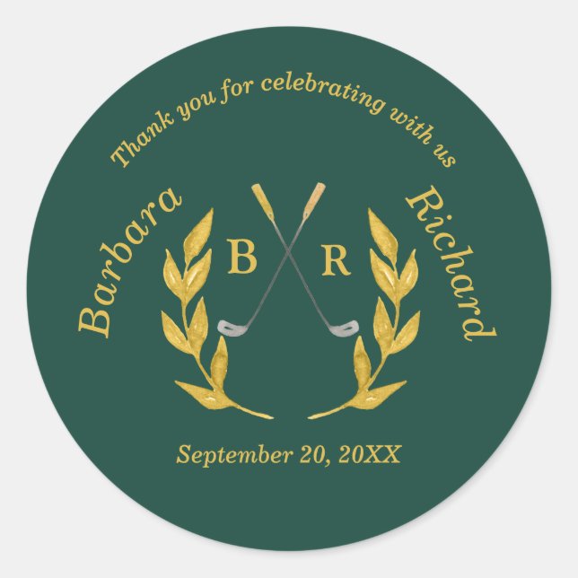 Sticker Rond *Thank You Elegant Custom Golf Theme Wedding (Devant)