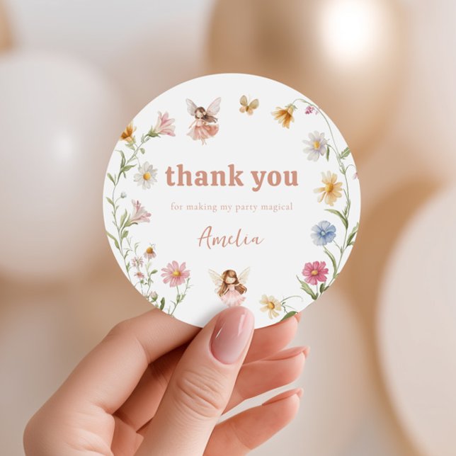 Sticker Rond Thank you Fairy Colorful Widflower Girls Birthday (Créateur téléchargé)