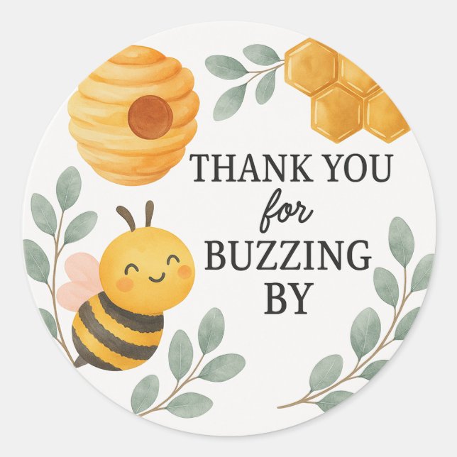 Sticker Rond Thank You for Buzzing By  Bee Label (Devant)