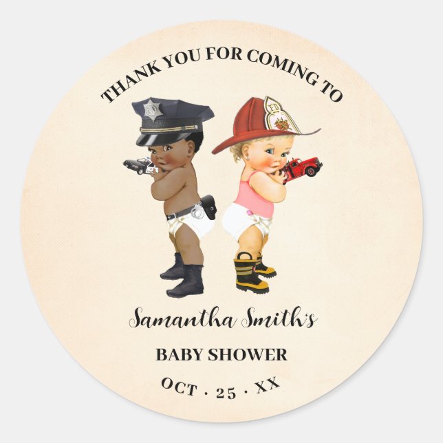 Sticker Rond Thank You for Coming Little Recruit Baby Shower (Devant)