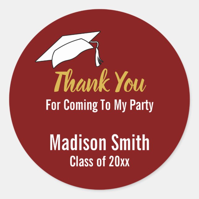 Sticker Rond Thank You for Coming to My Party Dp Red Graduation (Devant)
