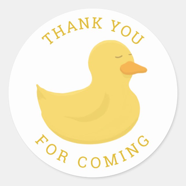 Sticker Rond Thank you for coming. Yellow bath duck. Cute bird (Devant)