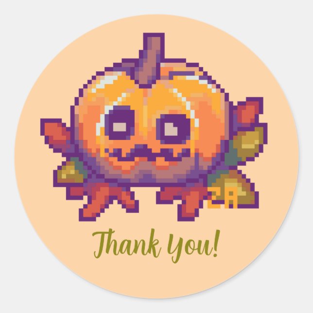 Sticker Rond Thank You Pixel Art, Pixelart Pumpkin (Devant)