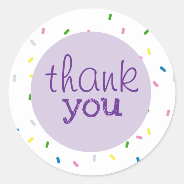 Sticker Rond Thank You Script Sprinkles Pattern (Devant)
