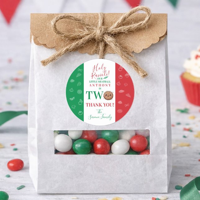 Sticker Rond Thank You Second Birthday Party Italian Meatball (Thank You Second Birthday Party Italian Meatball Classic Round Sticker)