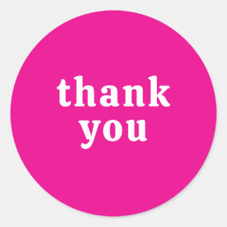 Sticker Rond Thank You Simple Retro Font Wedding Hot Pink