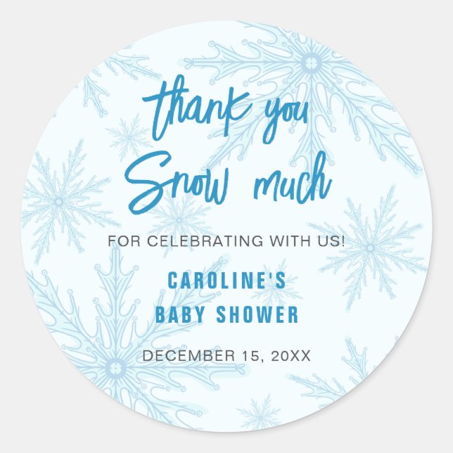 Sticker Rond Thank You Snow Much Snowflakes Boy Baby Shower (Devant)