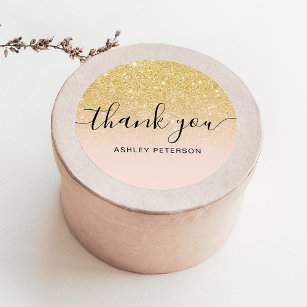 Sticker Rond Thank you typography blush chic gold glitter ombre