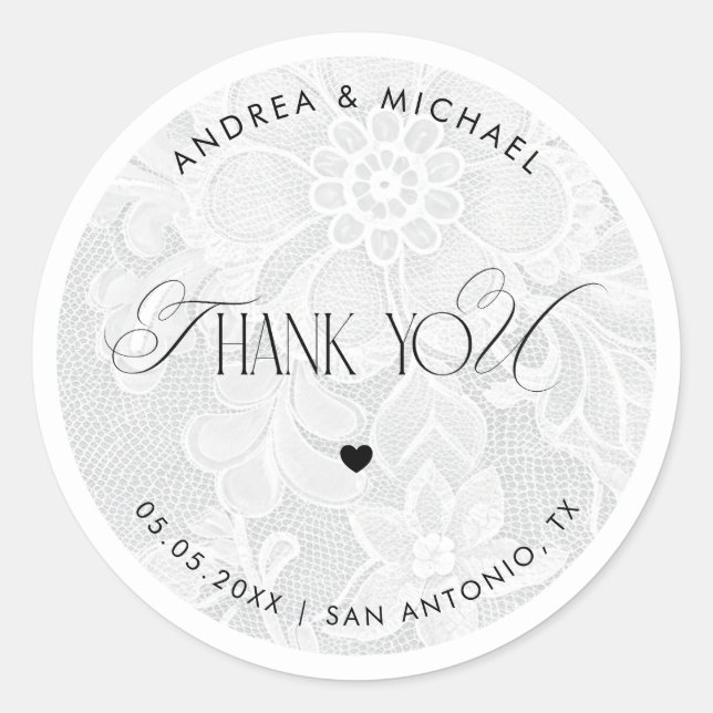 Sticker Rond Thank You White Lace Wedding Favor Label (Devant)
