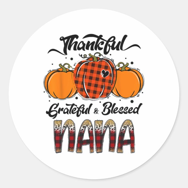 Sticker Rond Thankful Grateful Blessed Nana Plaid Thanksgiving  (Devant)