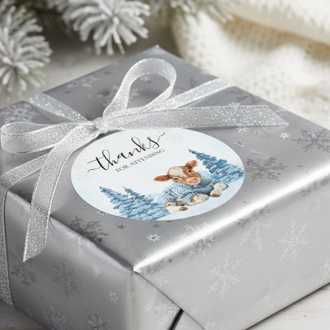 Sticker Rond Thanks Baby Cow Christmas Winter  (Créateur téléchargé)