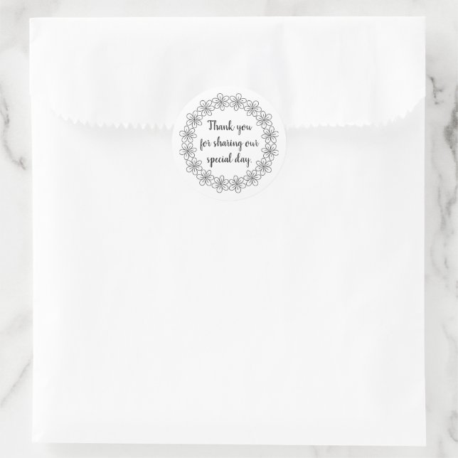 Sticker Rond Thanks for sharing our special day floral border (Sac)