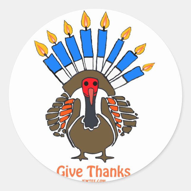 Sticker Rond Thanksanukkah Thanksgivukkah dinkey menorah cadeau (Devant)