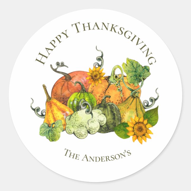 Sticker Rond Thanksgiving automne Citrouilles d'automne personn (Devant)