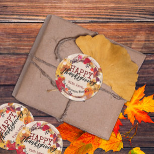 Sticker Rond Thanksgiving Autumn Wreath With Assorted Foliage