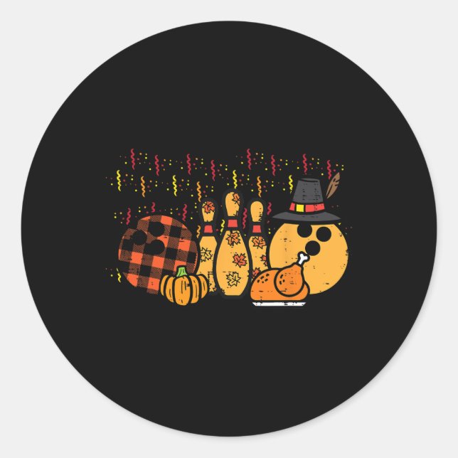Sticker Rond Thanksgiving Bowling Turquie Day Fall Men Women Ki (Devant)