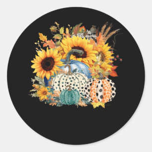 Sticker Rond Thanksgiving Citrouille Tournesol Automne Vacances