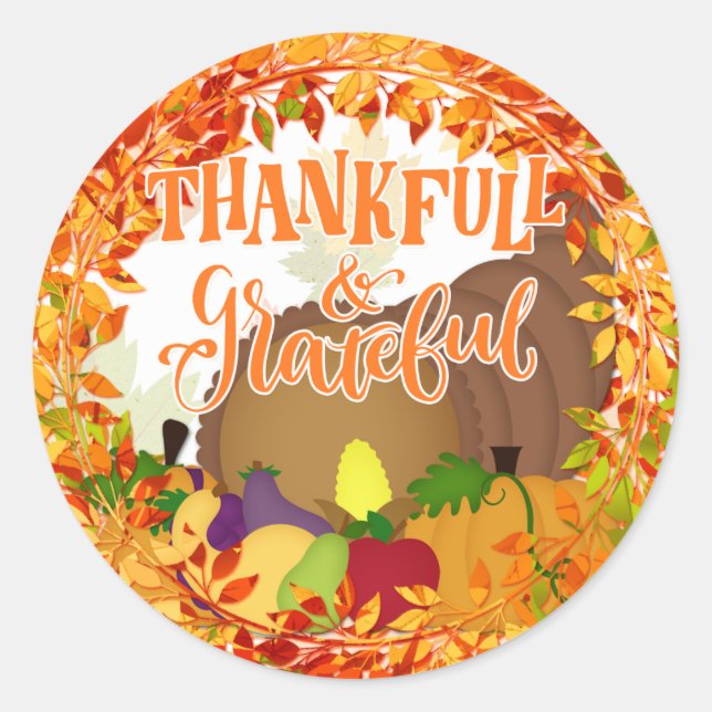 Sticker Rond Thanksgiving Cornucopia Merci et Gratuit (Devant)