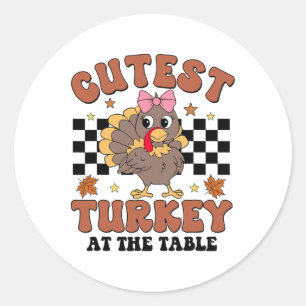 Sticker Rond Thanksgiving Cutest Turquie Au Dîner De Table Gir