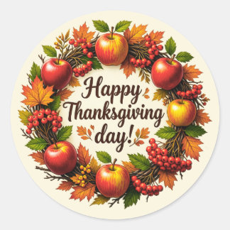 Sticker Rond Thanksgiving Day Apple Rowan Wreath