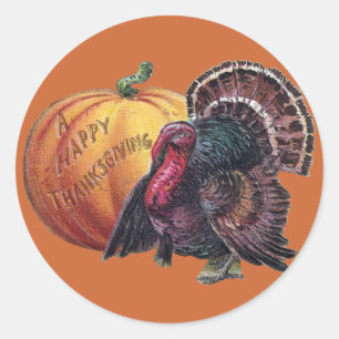 Sticker Rond Thanksgiving de cru de la Turquie et du citrouille