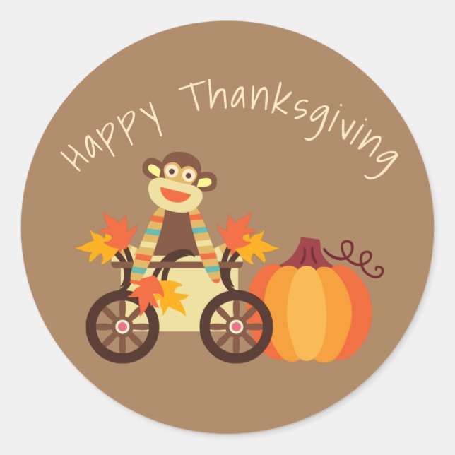 Sticker Rond Thanksgiving de singe de choc lunaire (Devant)