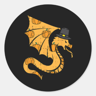 Sticker Rond Thanksgiving Dragon Turkey Day Fall Men Women Boys