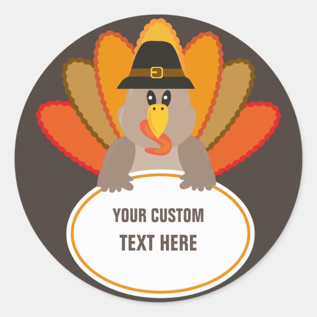 Sticker Rond Thanksgiving drôle turkey personnalisé texte modèl (Devant)