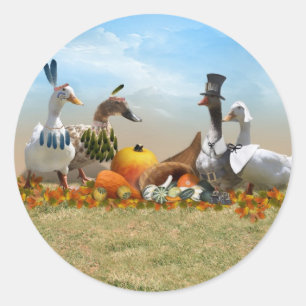 Sticker Rond Thanksgiving Ducks