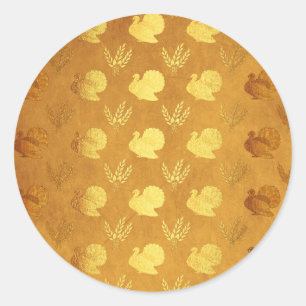 Sticker Rond Thanksgiving en or avec la Turquie