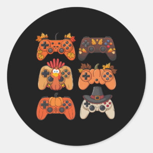 Sticker Rond Thanksgiving Fall Gaming Contrôleurs Turquie Drôle