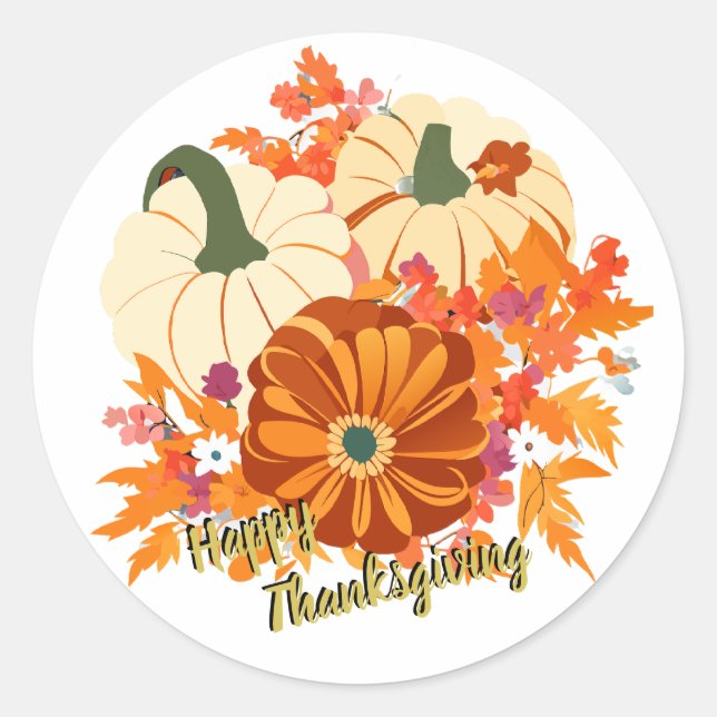 Sticker Rond Thanksgiving flowers and pumpkins (Devant)