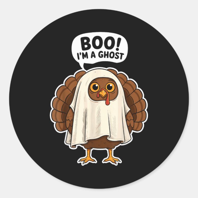 Sticker Rond Thanksgiving Ghost Turkey Disguise Funny Halloween (Devant)