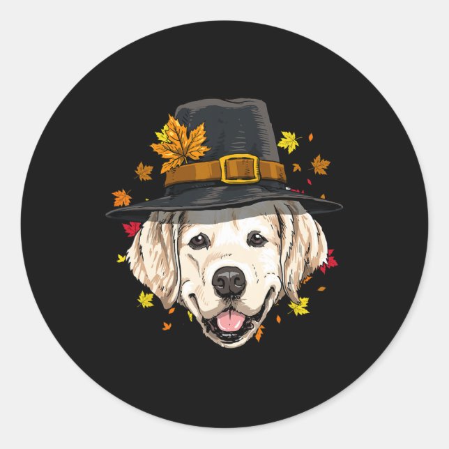 Sticker Rond Thanksgiving Golden Retriever Pilgrie Turquie Jour (Devant)