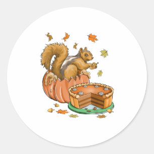 Sticker Rond Thanksgiving Halloween Citrouille Squirrel Funn