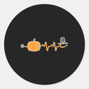 Sticker Rond Thanksgiving Hearbeat Citrouille Stethoscope Fall 