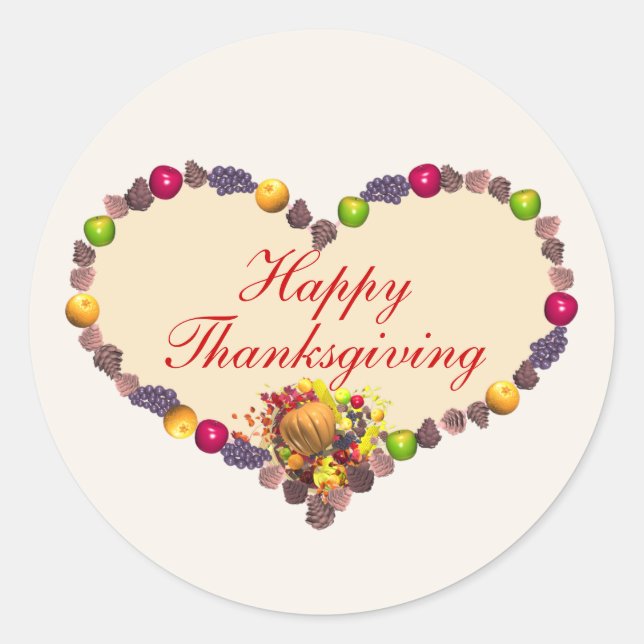 Sticker Rond Thanksgiving Heart et Cornucopia (Devant)