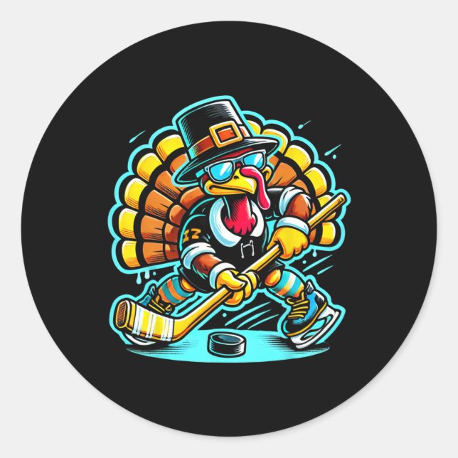 Sticker Rond Thanksgiving Hockey sur glace Turquie Jour de la C (Devant)
