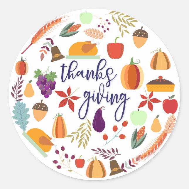 Sticker Rond Thanksgiving Holiday Fun (Devant)