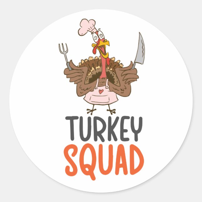 Sticker Rond Thanksgiving mignon Turquie Squad (Devant)