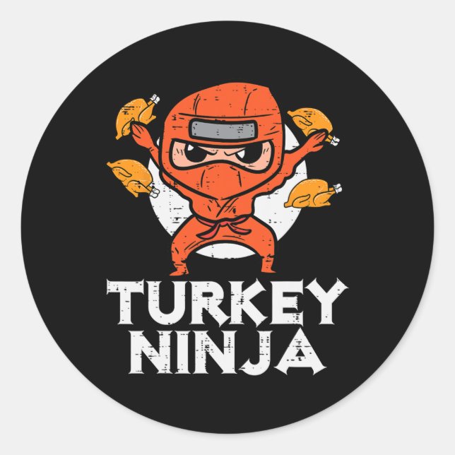 Sticker Rond Thanksgiving Ninja Turquie Funky Fall Boys Kids To (Devant)