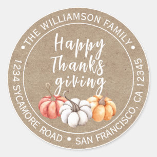 Sticker Rond Thanksgiving Nom de famille Adresse de retour Kraf