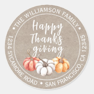 Sticker Rond Thanksgiving Nom de famille Adresse de retour Kraf