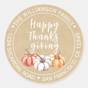 Sticker Rond Thanksgiving Nom de famille Adresse de retour Kraf