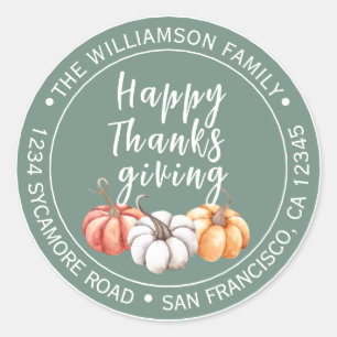 Sticker Rond Thanksgiving Nom de famille Retour Adresse verte