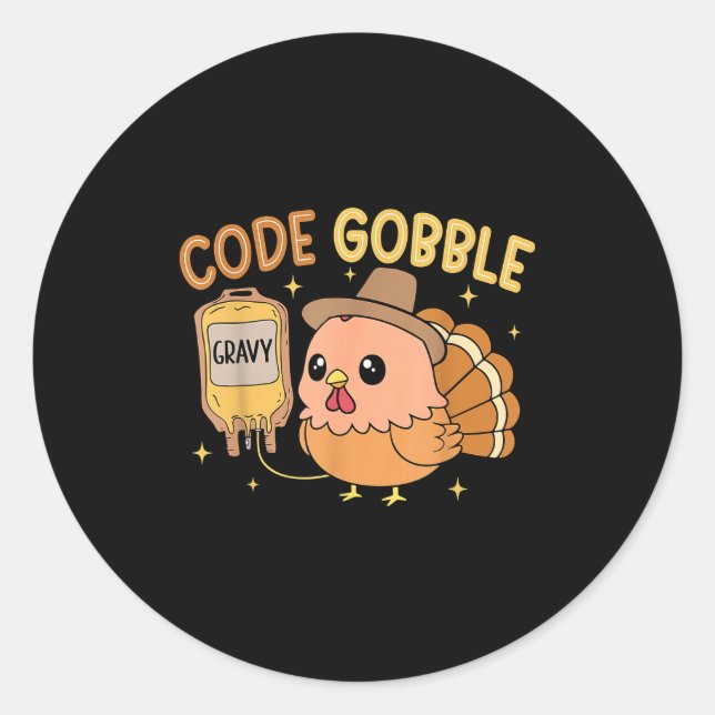 Sticker Rond Thanksgiving Nurse Code Gobble Funny Turkey Rn Cna (Devant)